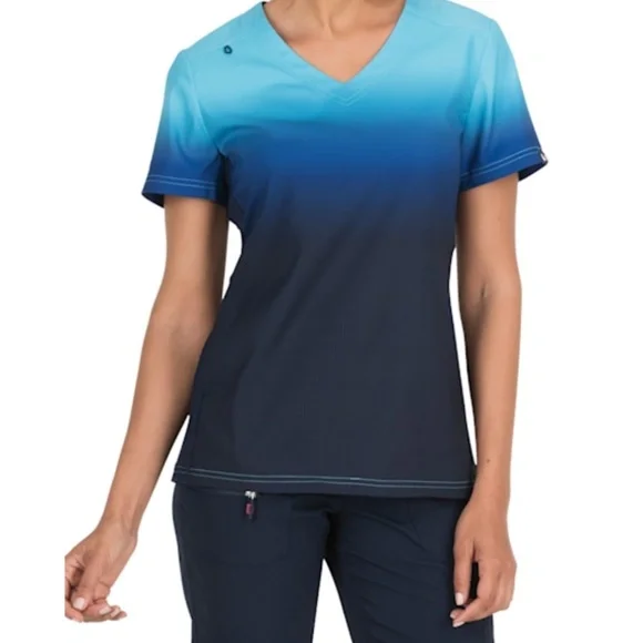 Koi Lite Reform Ombre‎ V-Neck Top, S, Electric Blue and Navy, Scrubs - Picture 9 of 14